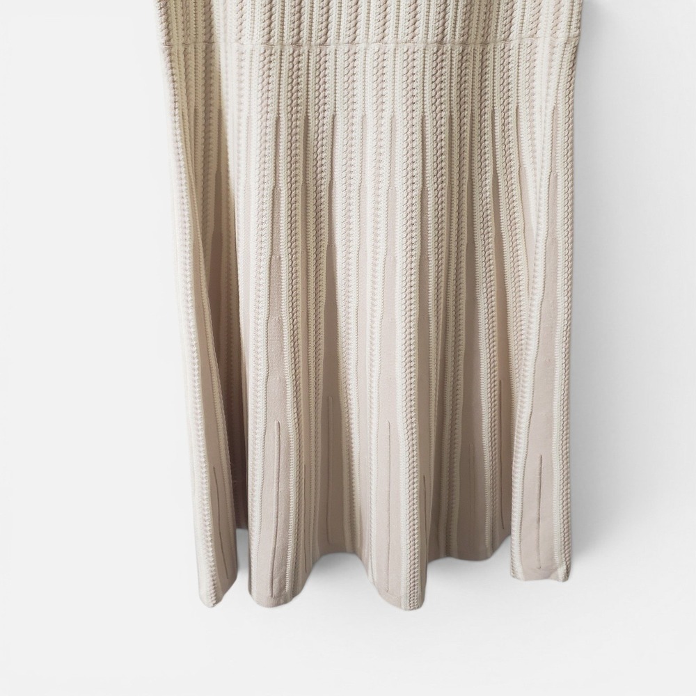 Lands End Womens Beige Striped Fit & Flare Knit Rib Texture Dress Oatmeal Sm 4-6 - Picture 4 of 10